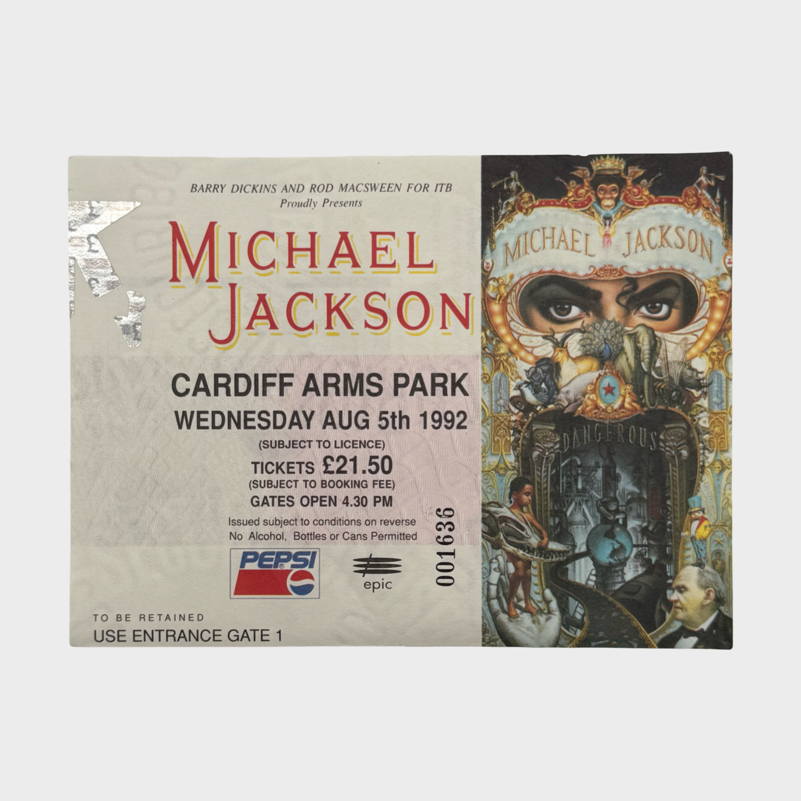 Michael Jackson Dangerous World Tour Cardiff Ticket – Michael