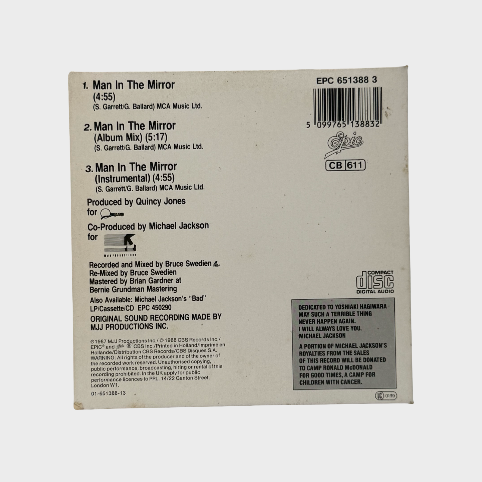 Michael Jackson 'Man In The Mirror' Cardsleeve Mini CD Single (UK