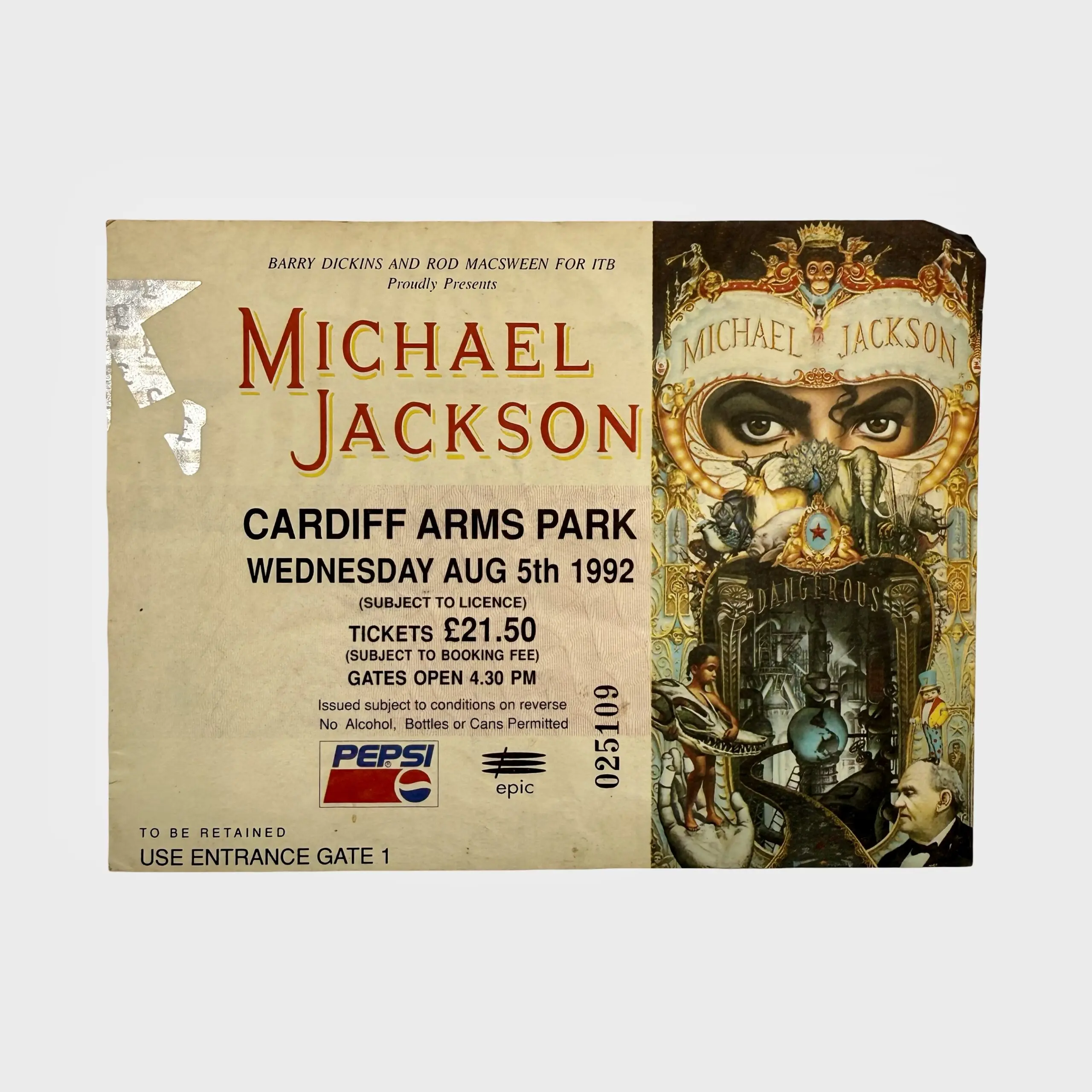 Michael Jackson Dangerous World Tour Cardiff Ticket – Michael