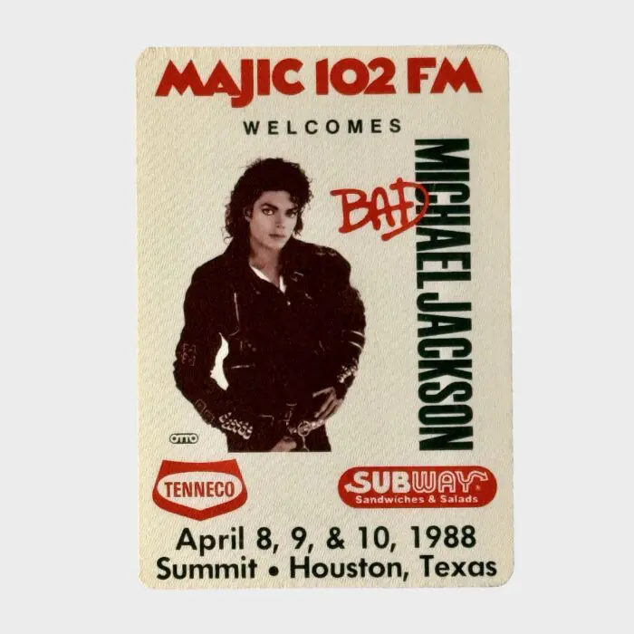 Michael Jackson BAD Tour Cloth Backstage Pass MAJIC 102 Houston
