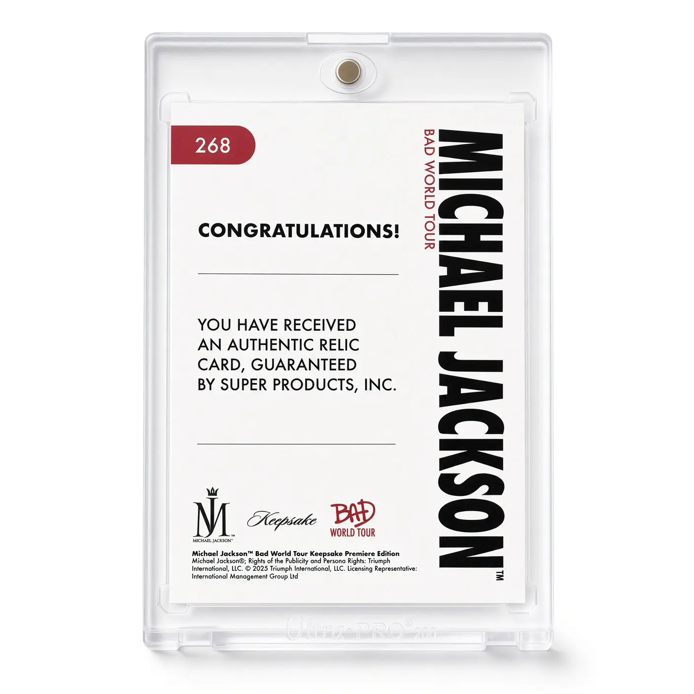 Michael Jackson Bad World Tour Keepsake #278 Silhouette Jacket Relic Hologram - Image 2