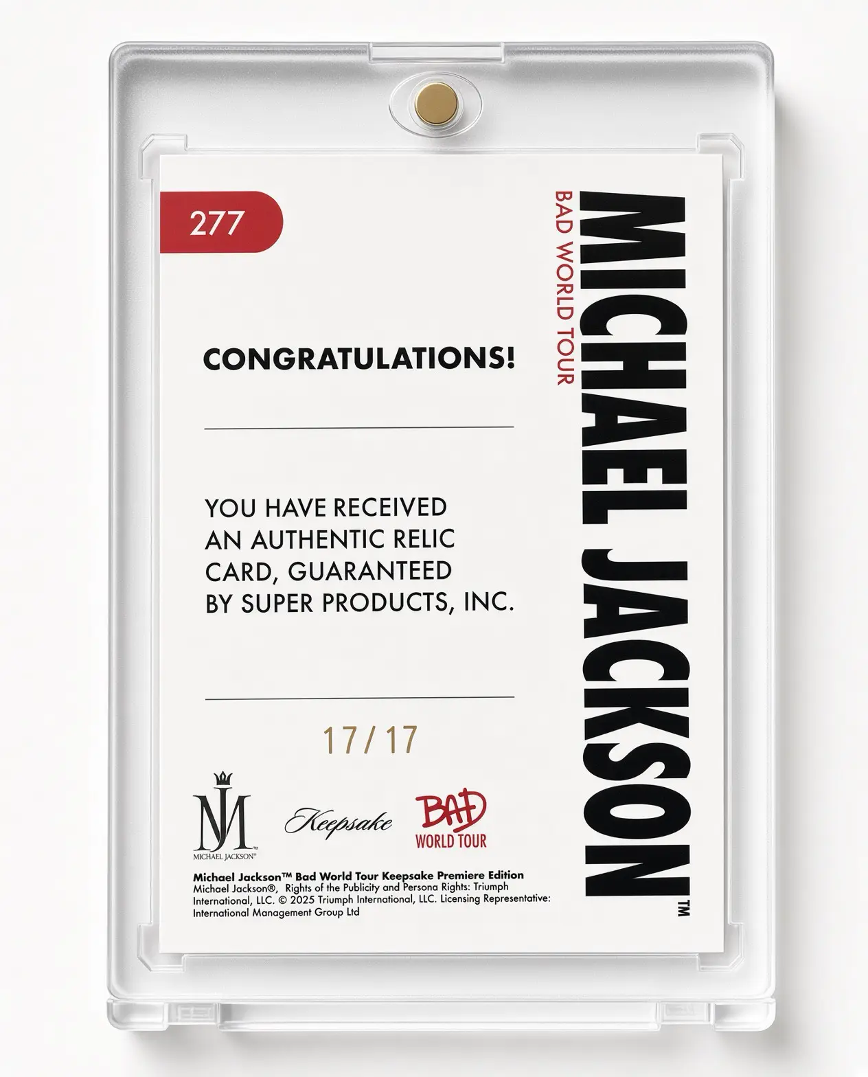 Michael Jackson Bad World Tour Keepsake #277 Poster Relic 17/17 Gold OMEGA - Image 2