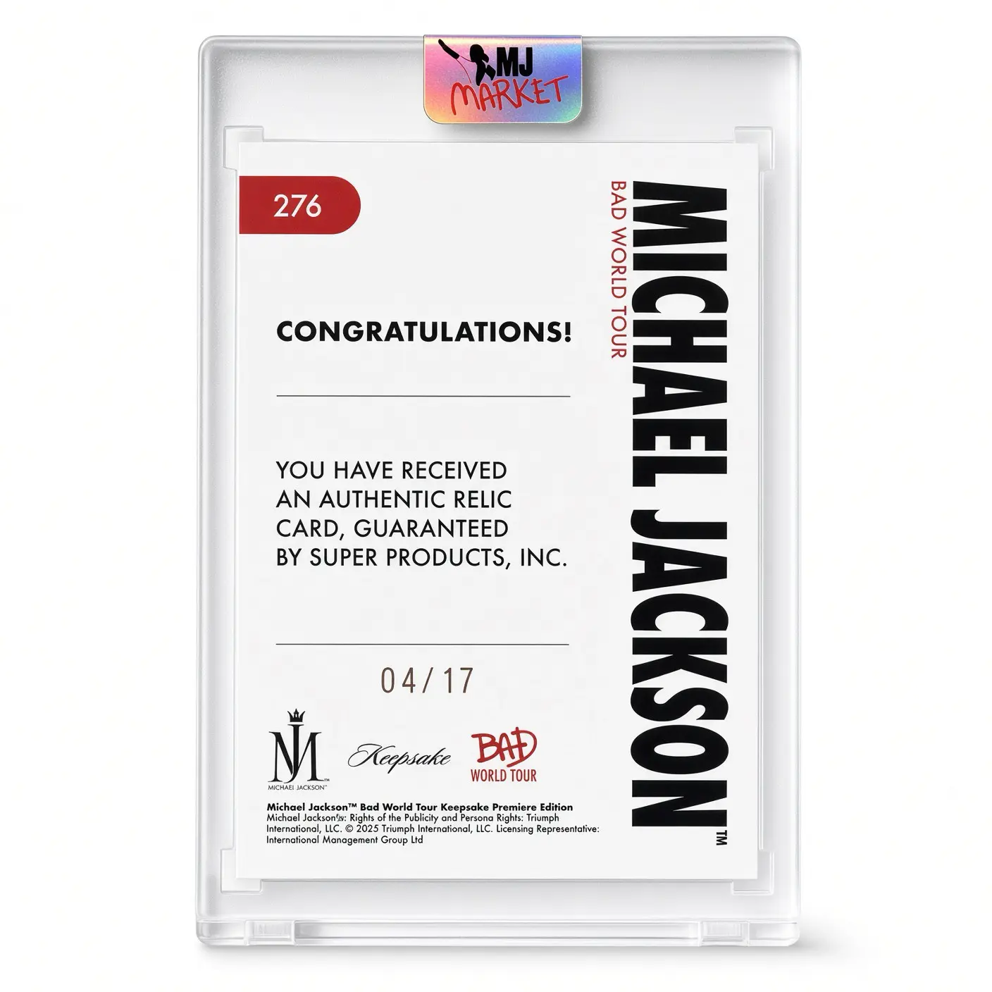 Michael Jackson BAD Keepsake Trading Card # 276 Gold Poster Relic