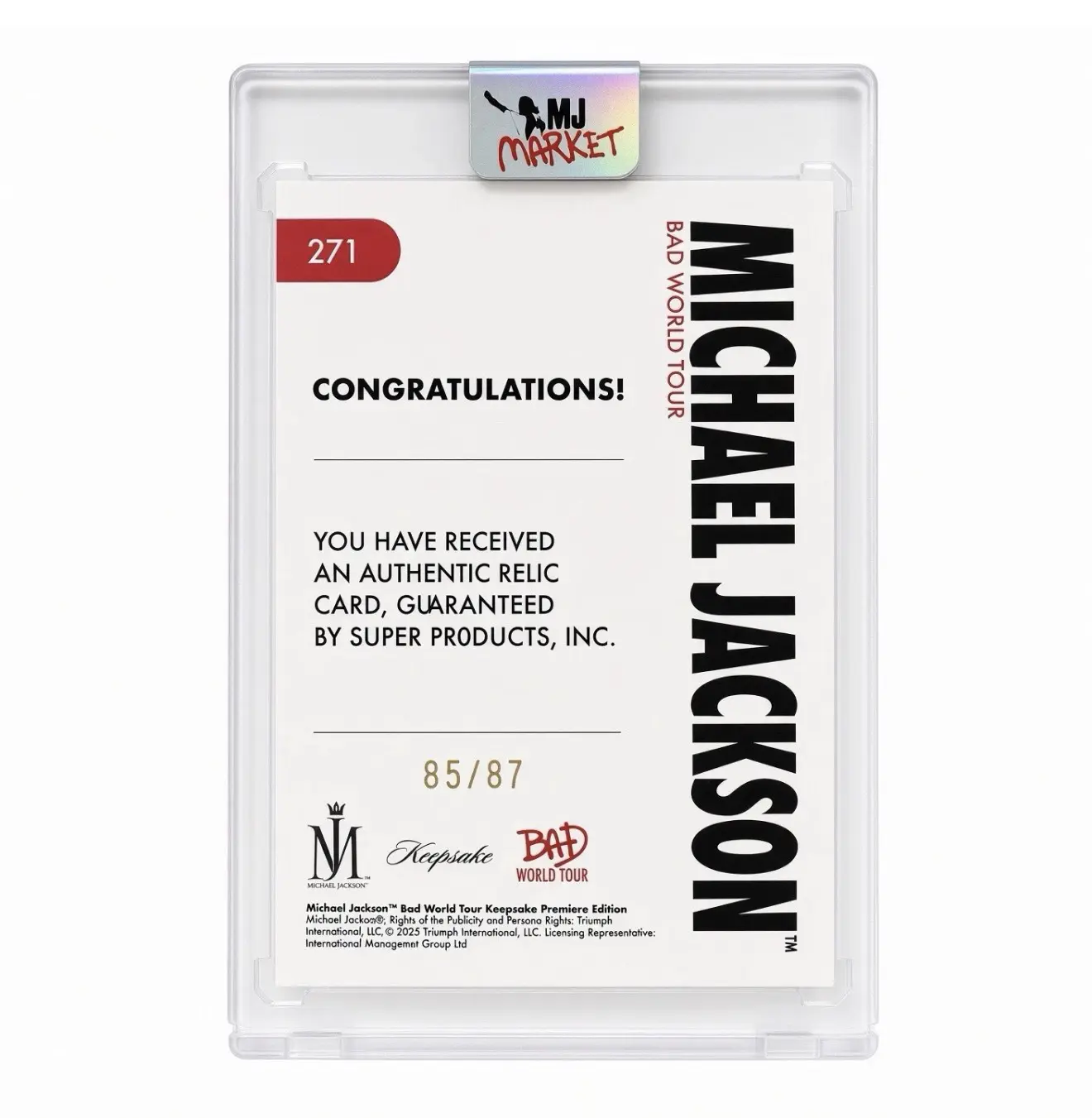 Michael Jackson Bad World Tour Keepsake #271 Poster Relic 85/87 Red Cracked Ice - Image 2