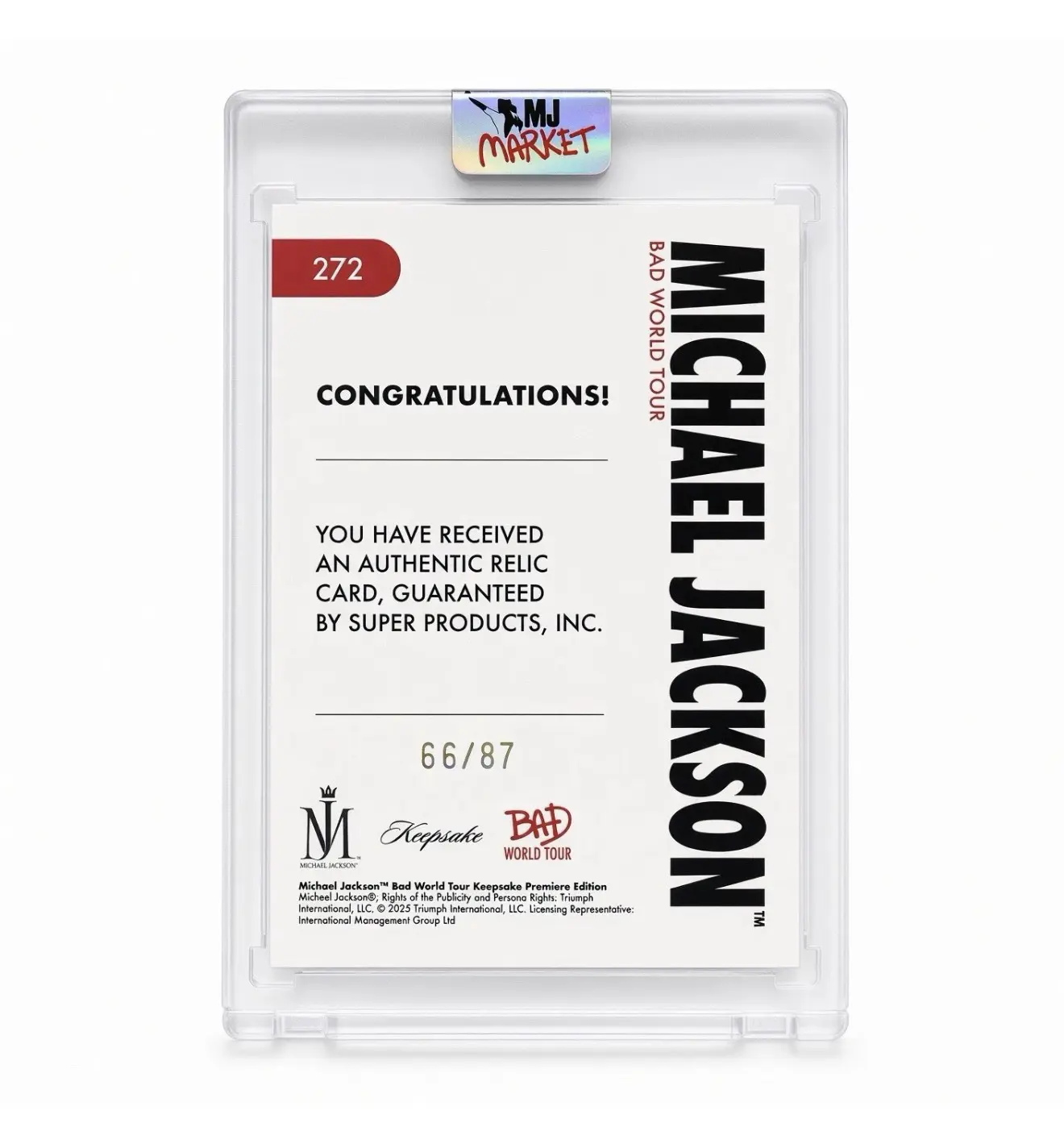 Michael Jackson Bad World Tour Keepsake #272 Poster Relic 66/87 Red Foil - Image 2
