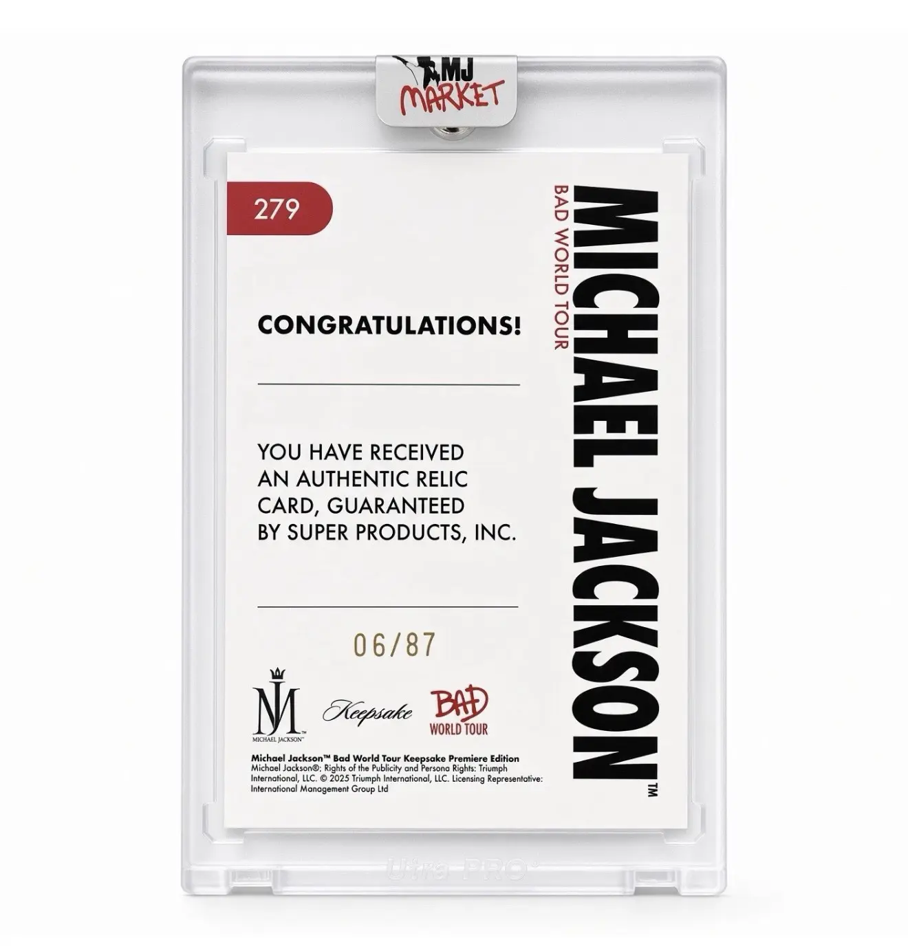 Michael Jackson Bad World Tour Keepsake #279 Poster Relic 06/87 Red Cracked Ice - Image 2