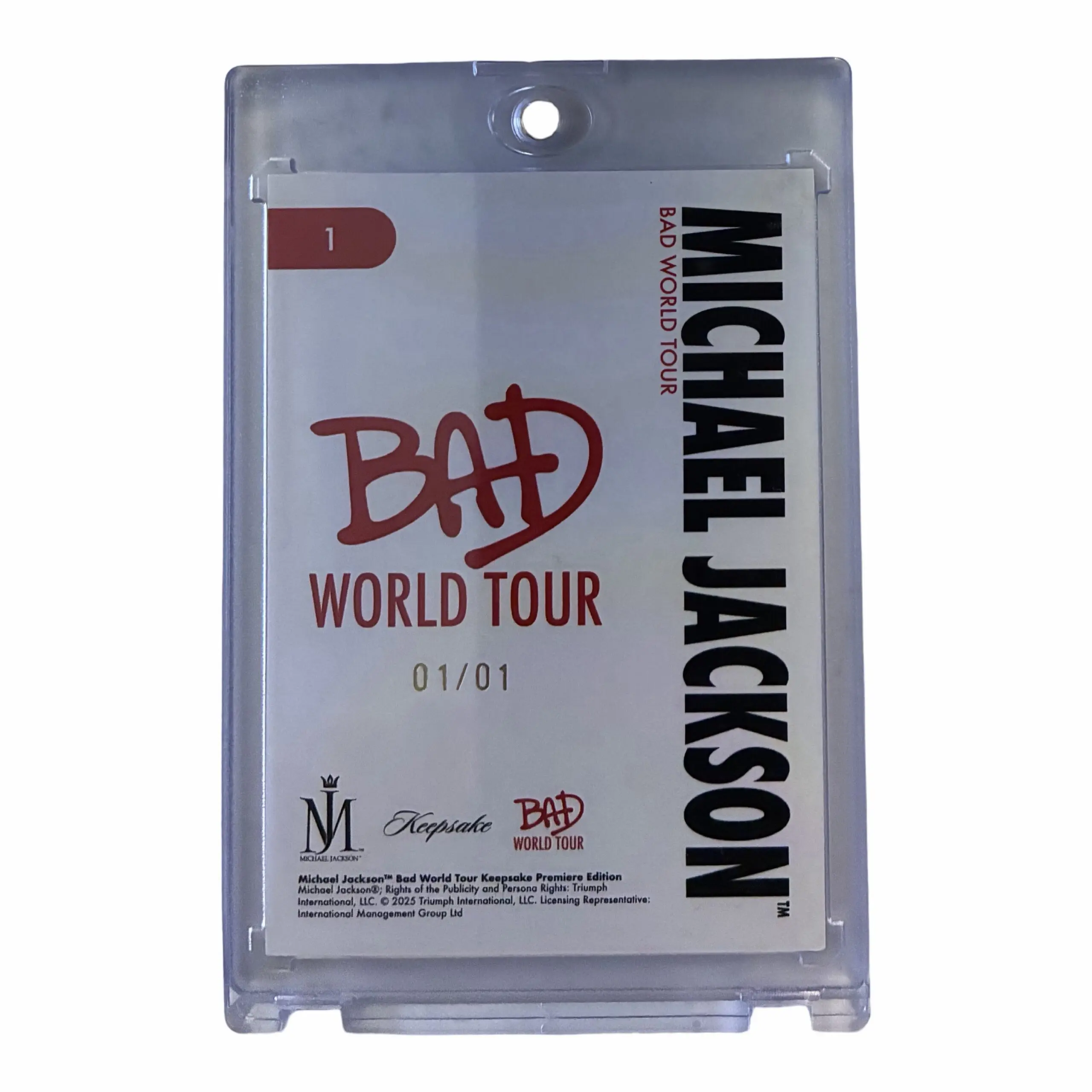 Michael Jackson BAD Keepsake Trading Card #1 Base | Red 01/01 - Image 2