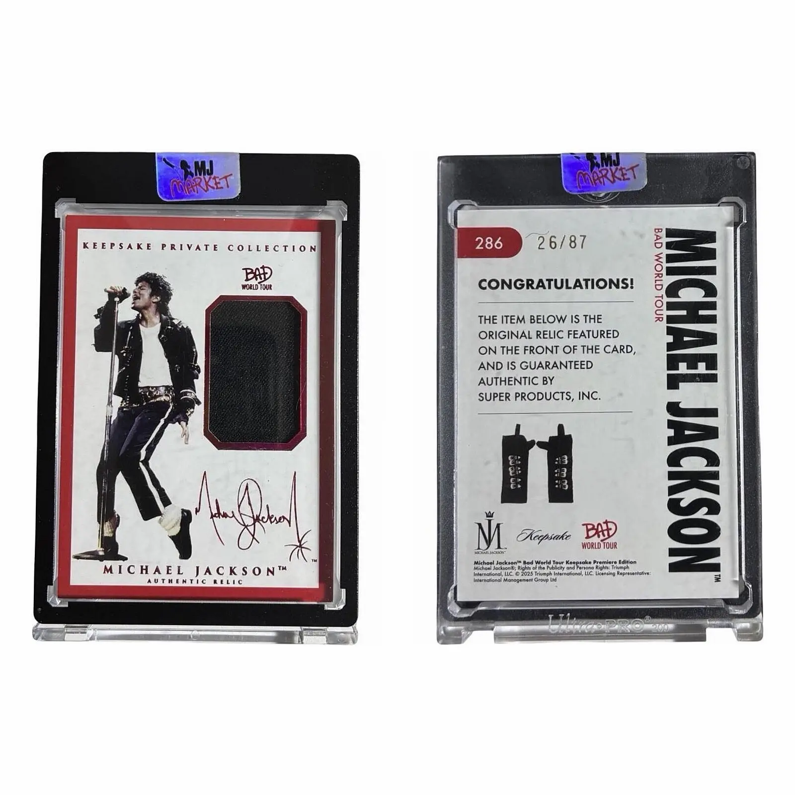 Michael Jackson Bad Tour Keepsake # 286 Private Collection Glove Relic Red Foil 26/87