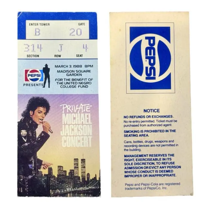 Michael Jackson UNCF Private BAD Tour Concert 1988 Madison Square Garden Ticket Stub