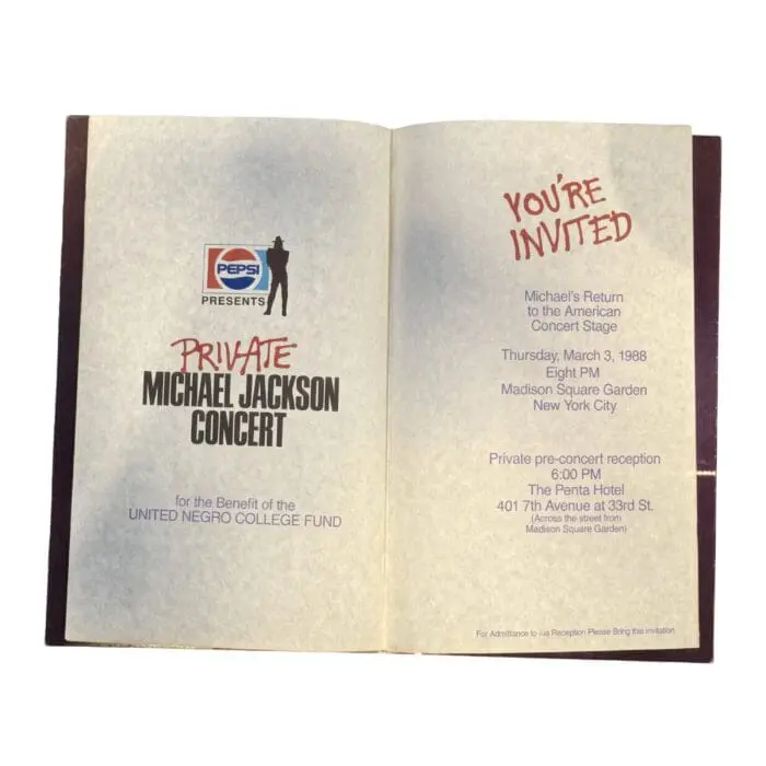 Michael Jackson UNCF Private BAD Tour Concert 1988 Original Event Invitation