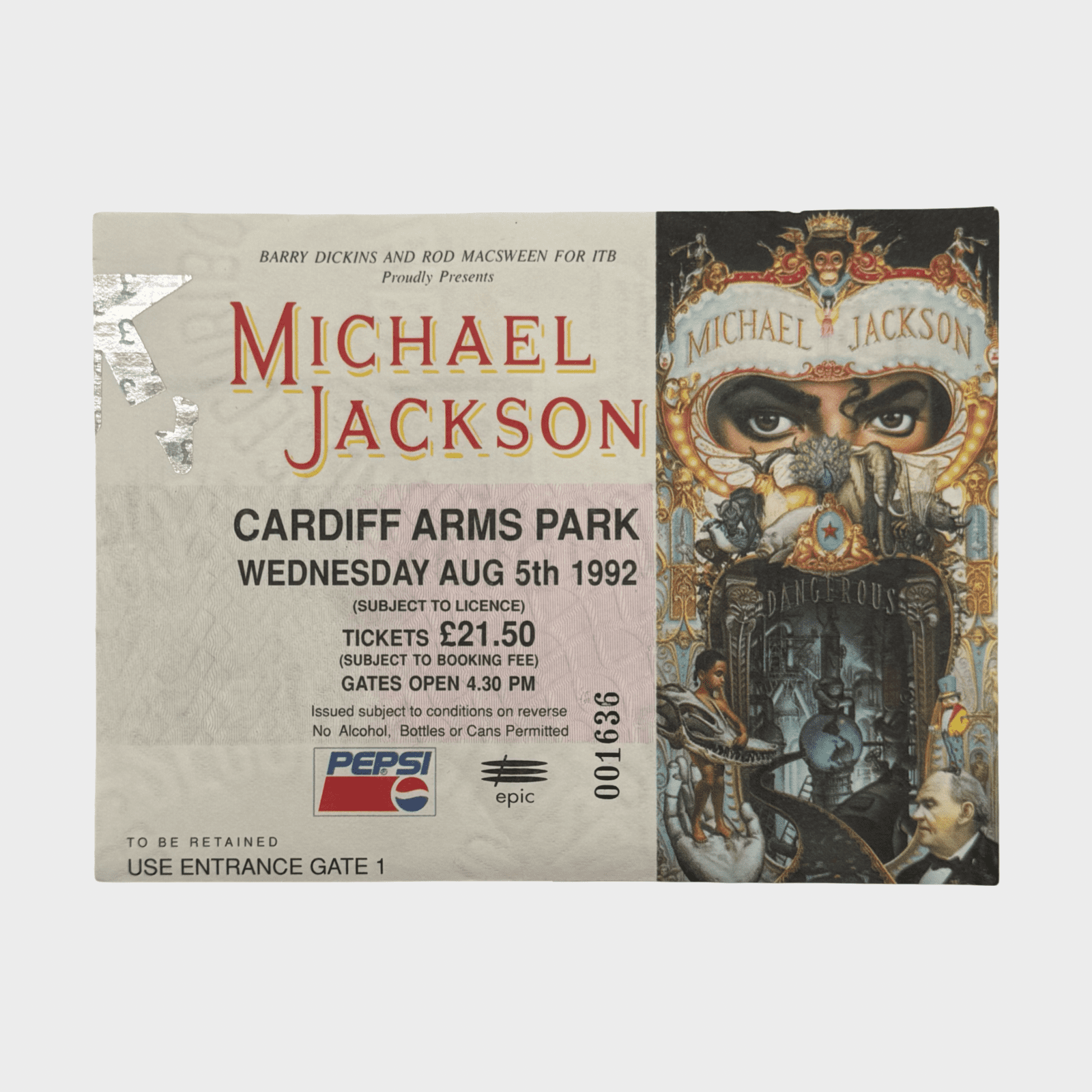 Michael Jackson Dangerous World Tour Cardiff Ticket – Michael
