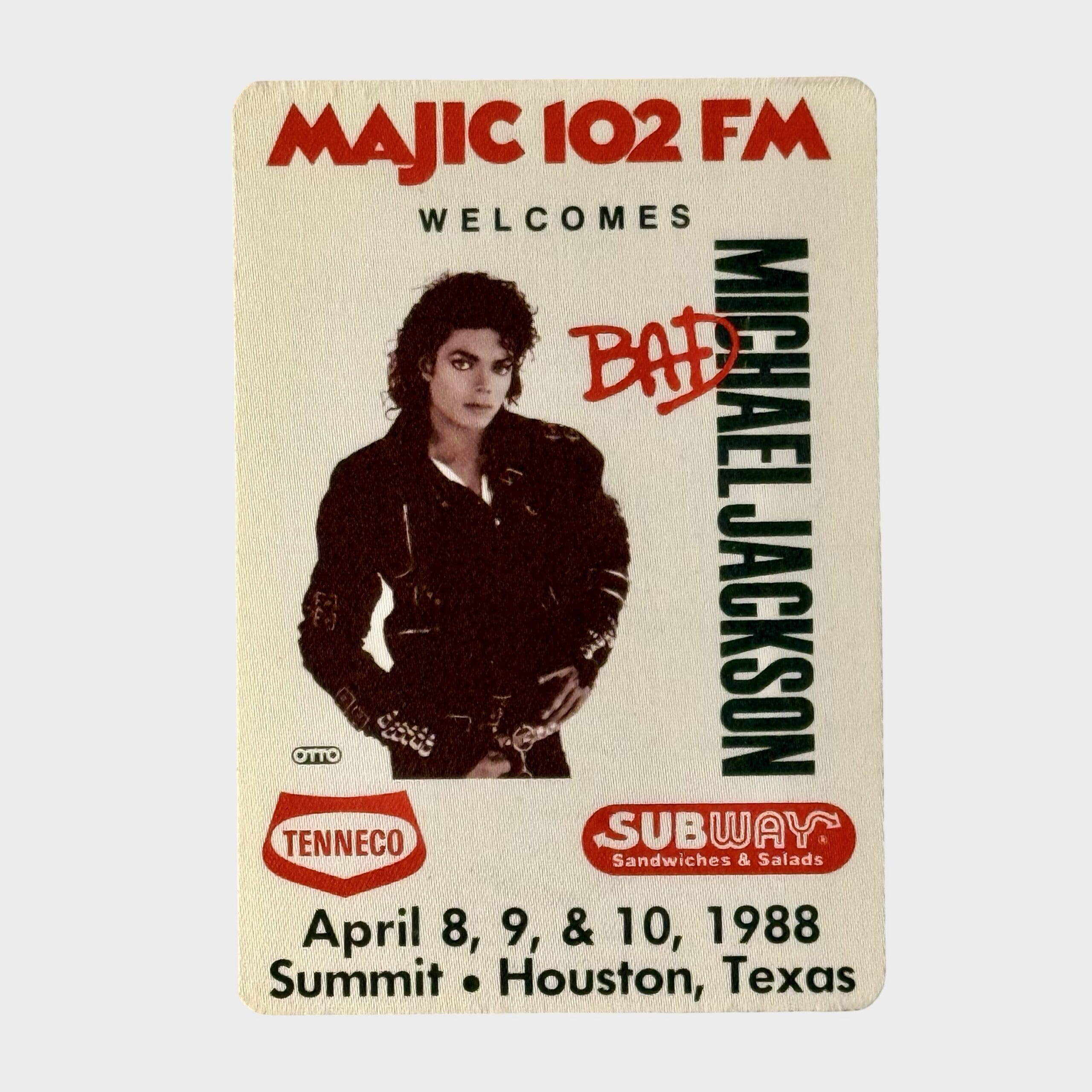 Michael Jackson BAD Tour Cloth Backstage Pass MAJIC 102 Houston