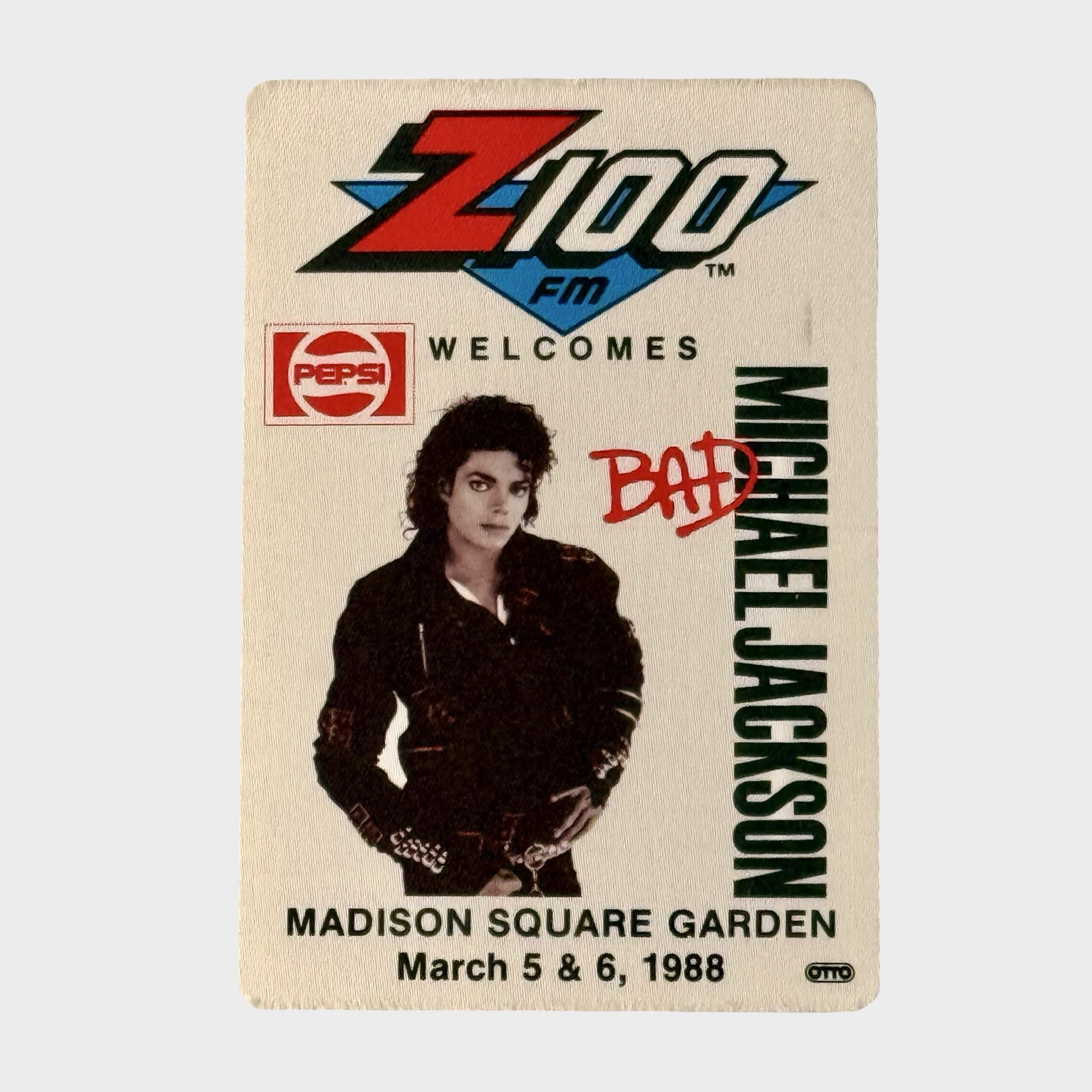 Michael Jackson BAD Tour Cloth Backstage Pass Z100 Madison Square