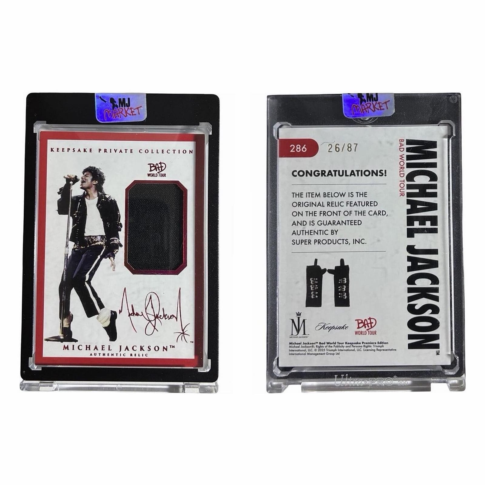10枚限定 Michael Jackson Relic Card Michael Jackson Bad Tour Keepsake # 286 Private Collection Glove